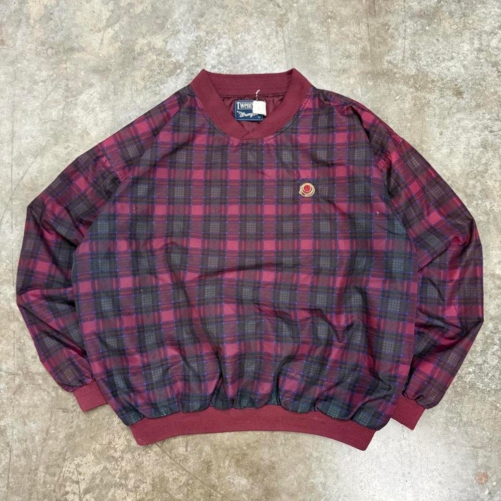 Vintage 90s Wrangler 20x Red Navy Plaid Western Windbreaker Pullover XL